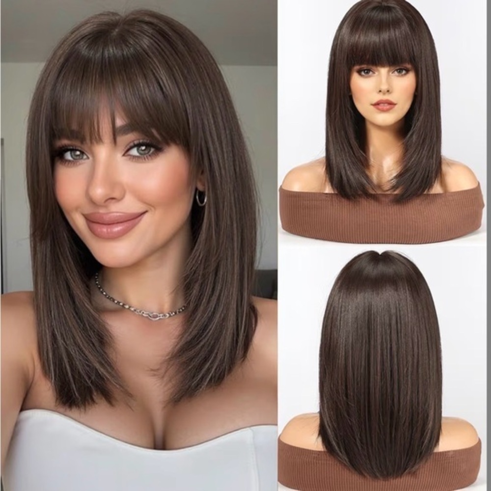 Elegant Auburn Women's Bob Style Wig With Bangs and Center Part NWT